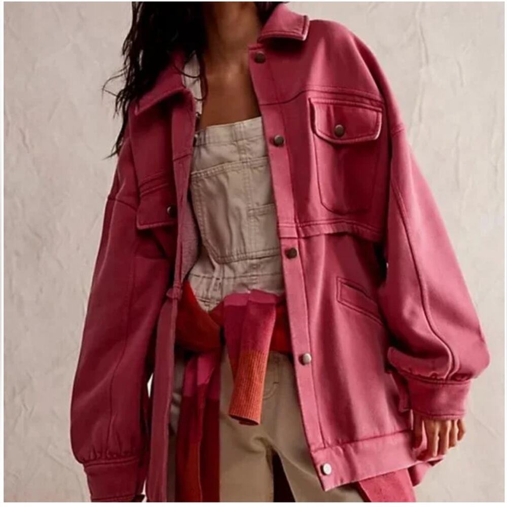 Free People We The Free Dawson Chore Jacket Sweatshirt Size Small Painted Roses
